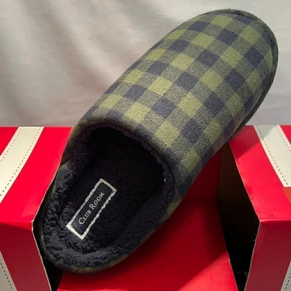 MEN'S CLUB ROOM SLIPPERS SIZE 6-7 & 8-9 SHEPRA LINED  BLUE GREEN PLAID UNISEX - Picture 2 of 9